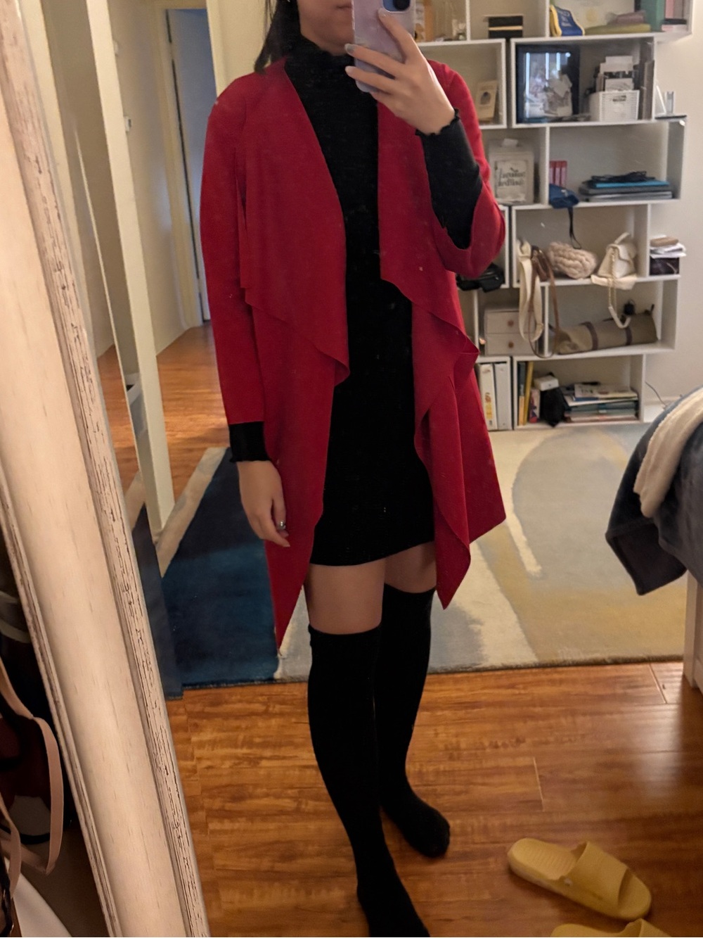 SHEIN Red Draped Open Front Coat